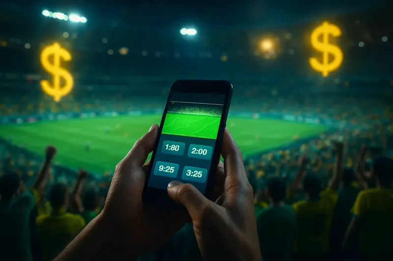 Torcida no Maracanã com celular exibindo odds ao vivo