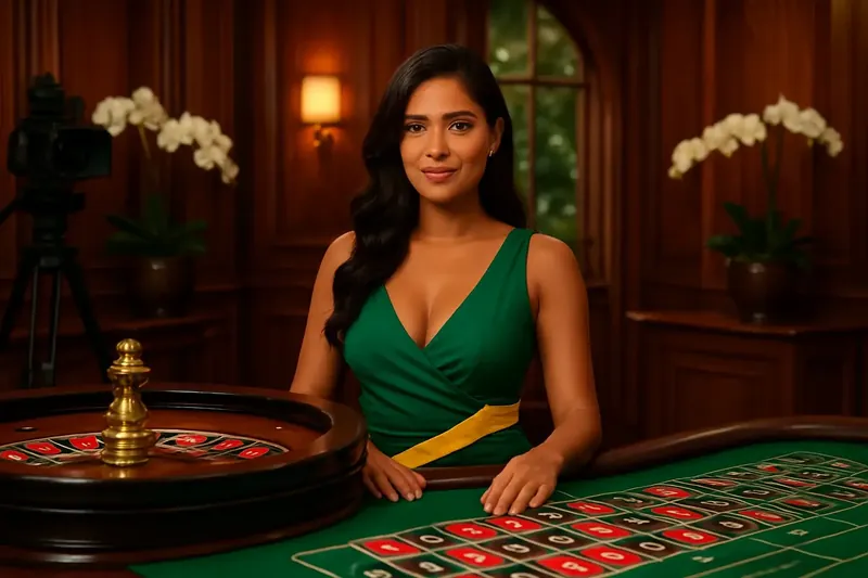 Dealer Brasileira Ao Vivo Dealer brasileira profissional na roleta em estúdio de cassino ao vivo luxuoso